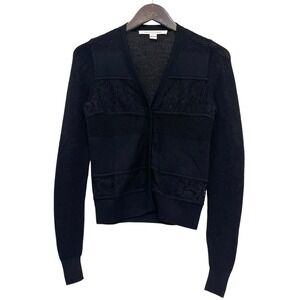 Diane Von Furstenberg Womens Sz P Black Merino Wool Floral Lace Cardigan Sweater